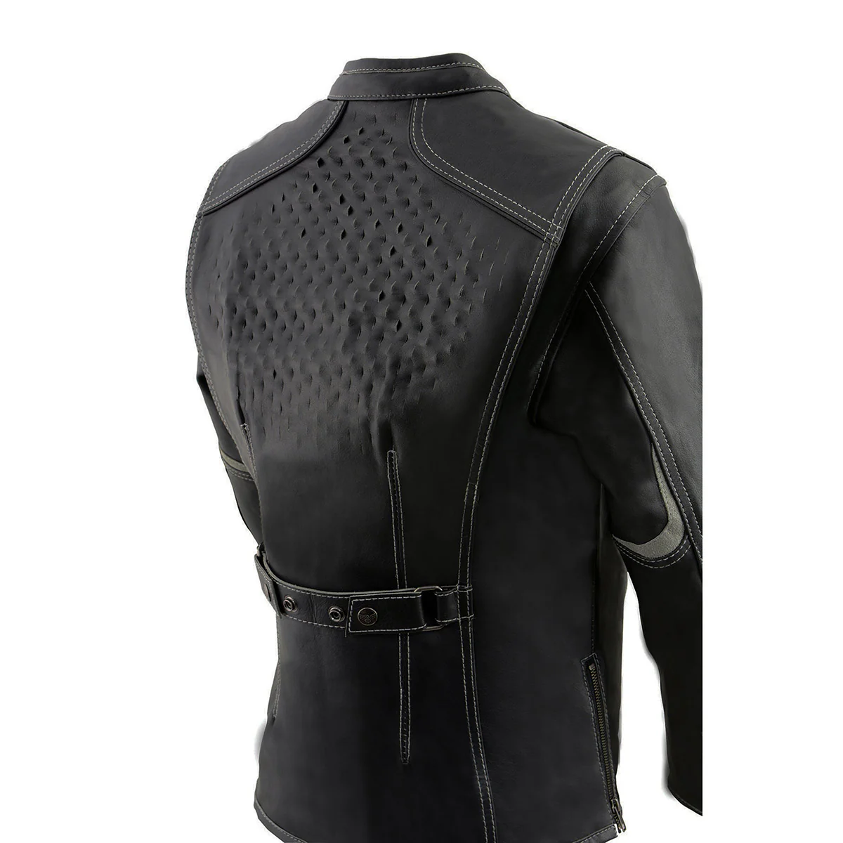Milwaukee Leather MLL2502 Women's 'Laser Cut' Distressed Black and Grey Scuba Style Racer Jacket - Image 9