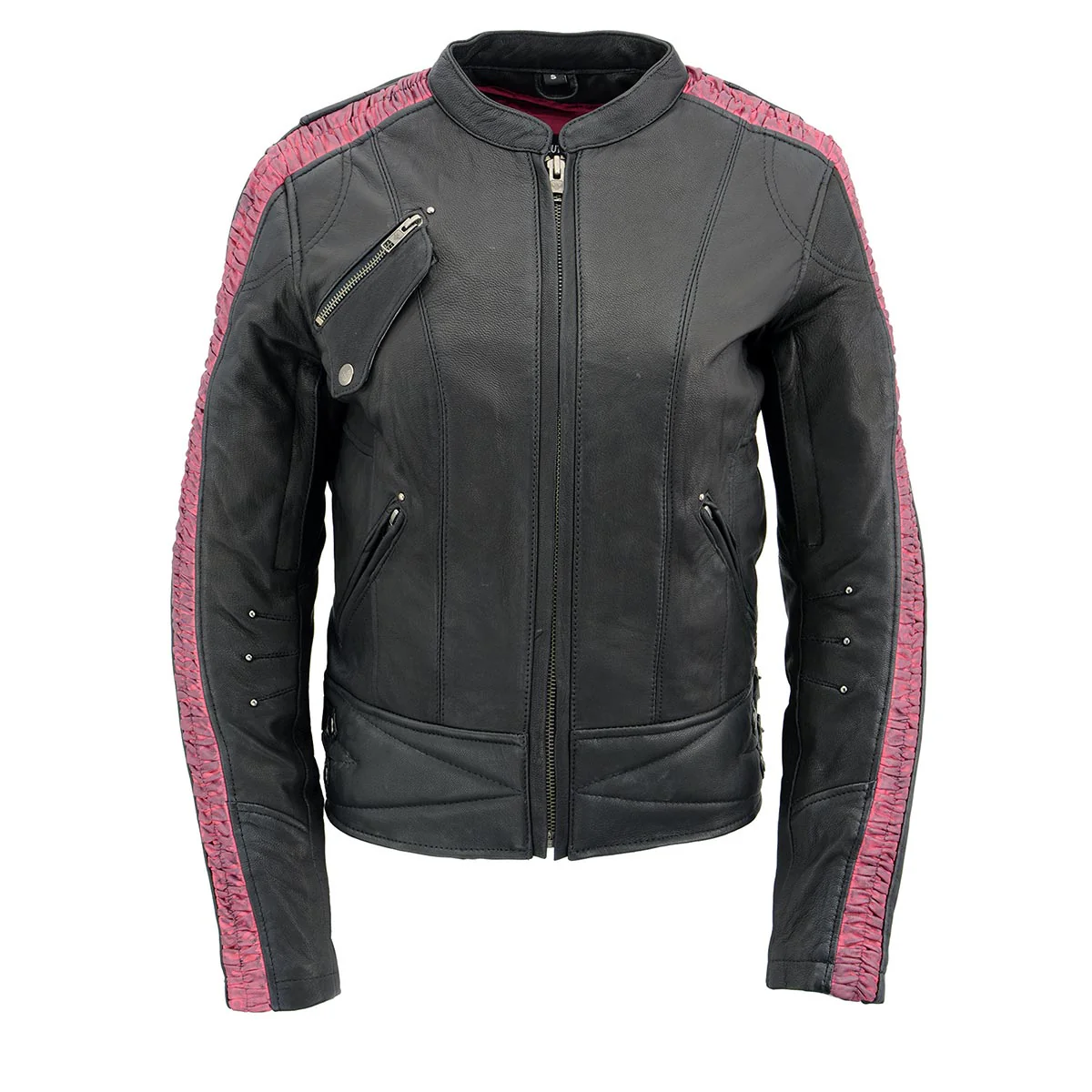 Milwaukee Leather MLL2571 Womens Black and Pink 'Crinkled Arm' Lightweight Racer Jacket - Image 10
