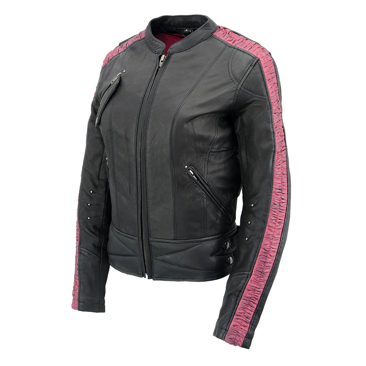Milwaukee Leather MLL2571 Womens Black and Pink 'Crinkled Arm' Lightweight Racer Jacket - Image 8