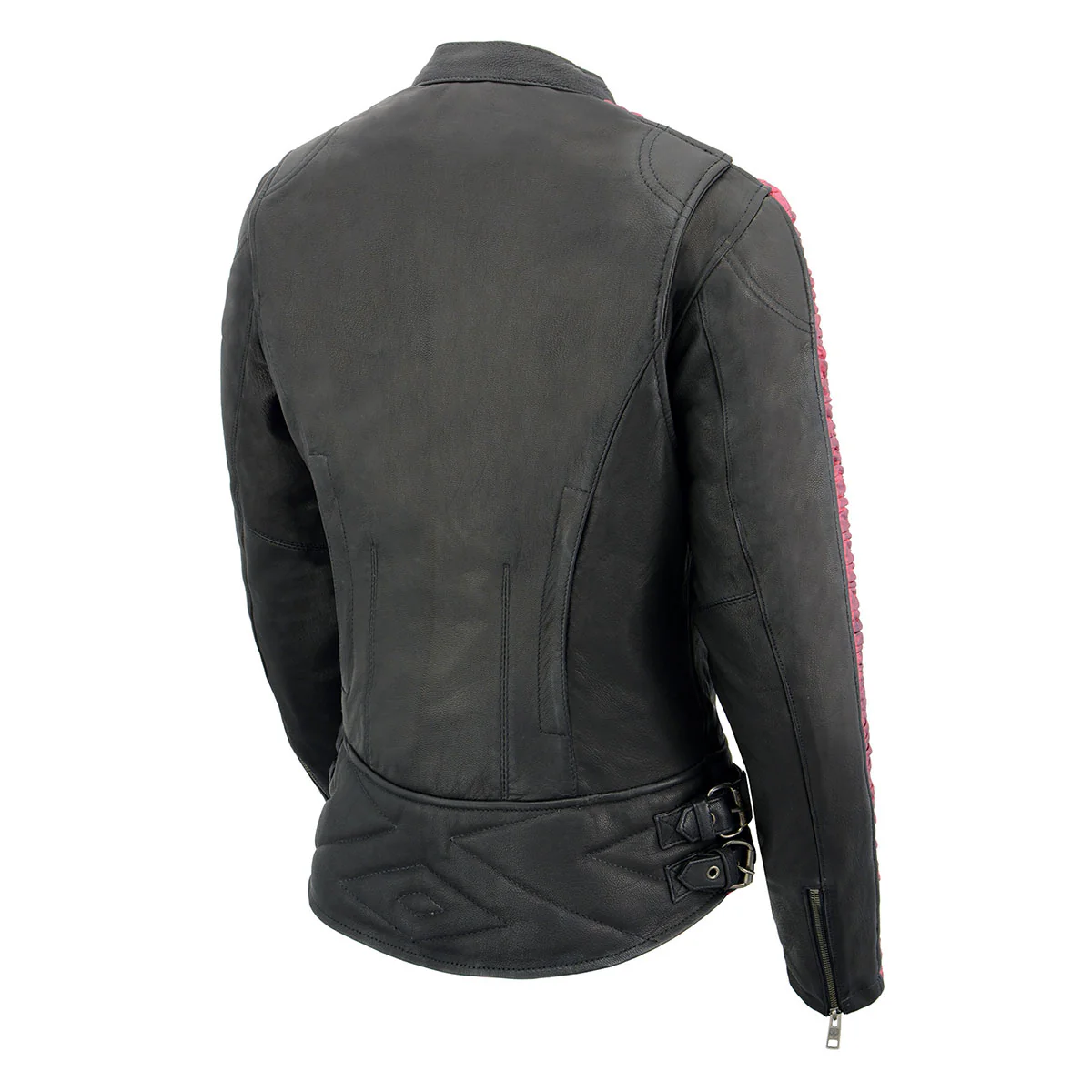 Milwaukee Leather MLL2571 Womens Black and Pink 'Crinkled Arm' Lightweight Racer Jacket - Image 9