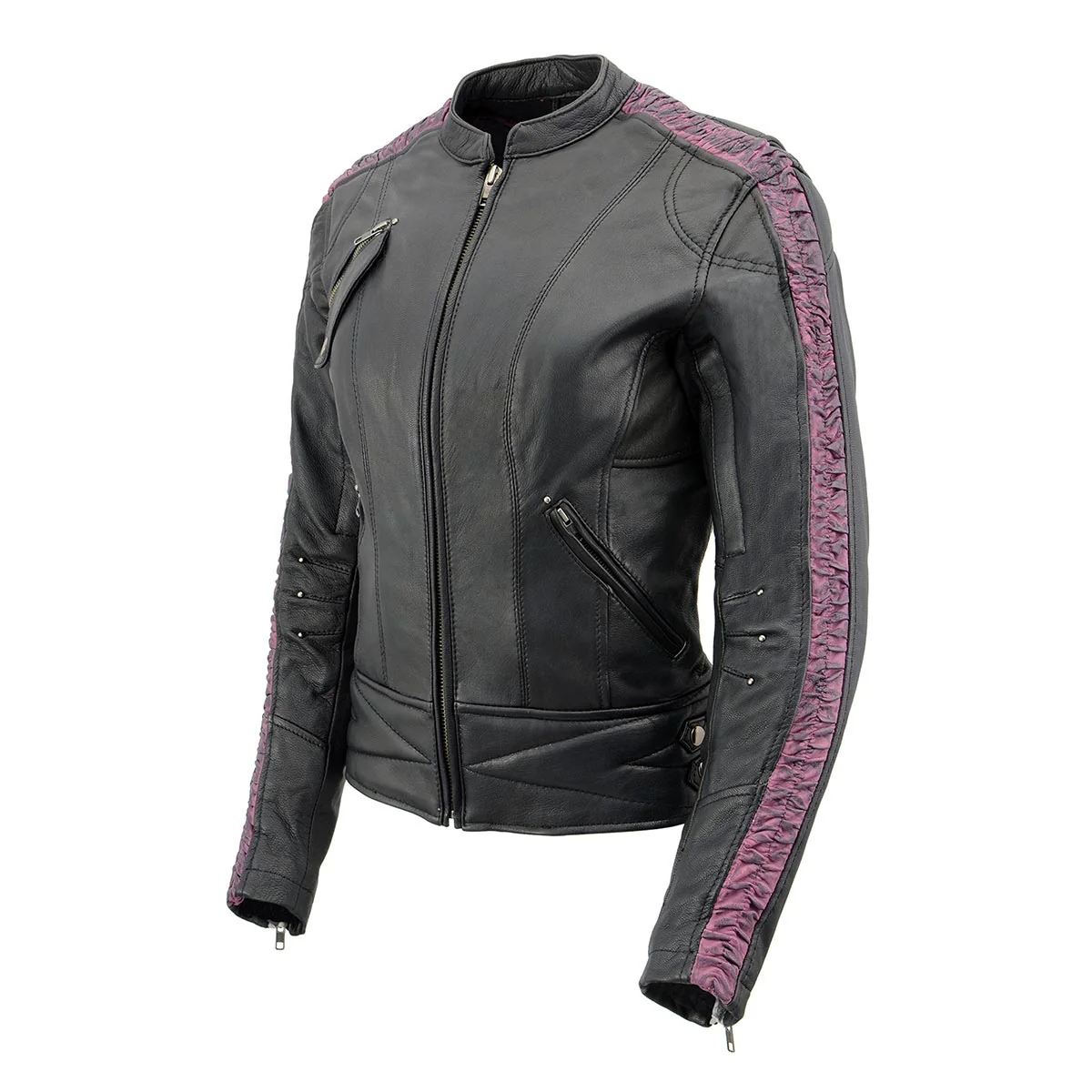 Milwaukee Leather MLL2571 Ladies Black and Purple 'Crinkled Arm' Lightweight Racer Jacket - Image 10
