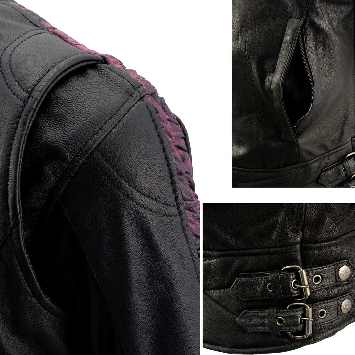 Milwaukee Leather MLL2571 Ladies Black and Purple 'Crinkled Arm' Lightweight Racer Jacket - Image 6