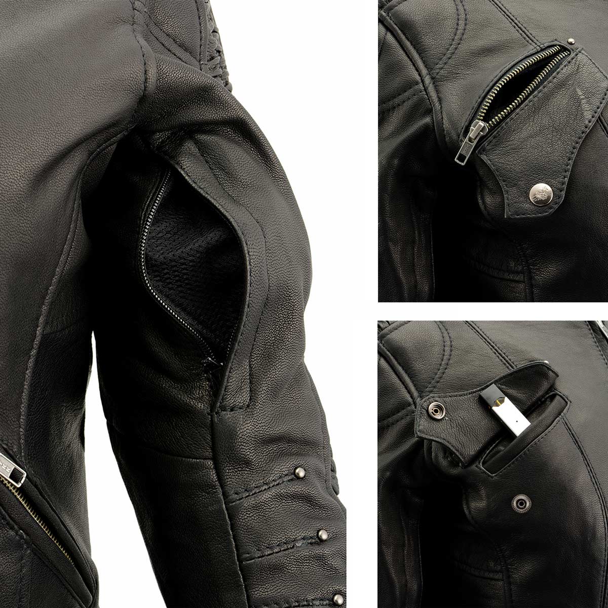 Milwaukee Leather MLL2571 Ladies Black and Purple 'Crinkled Arm' Lightweight Racer Jacket - Image 7