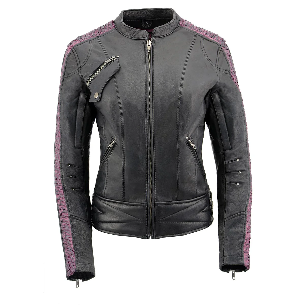 Milwaukee Leather MLL2571 Ladies Black and Purple 'Crinkled Arm' Lightweight Racer Jacket - Image 8