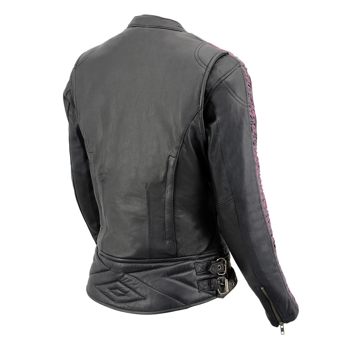 Milwaukee Leather MLL2571 Ladies Black and Purple 'Crinkled Arm' Lightweight Racer Jacket - Image 9