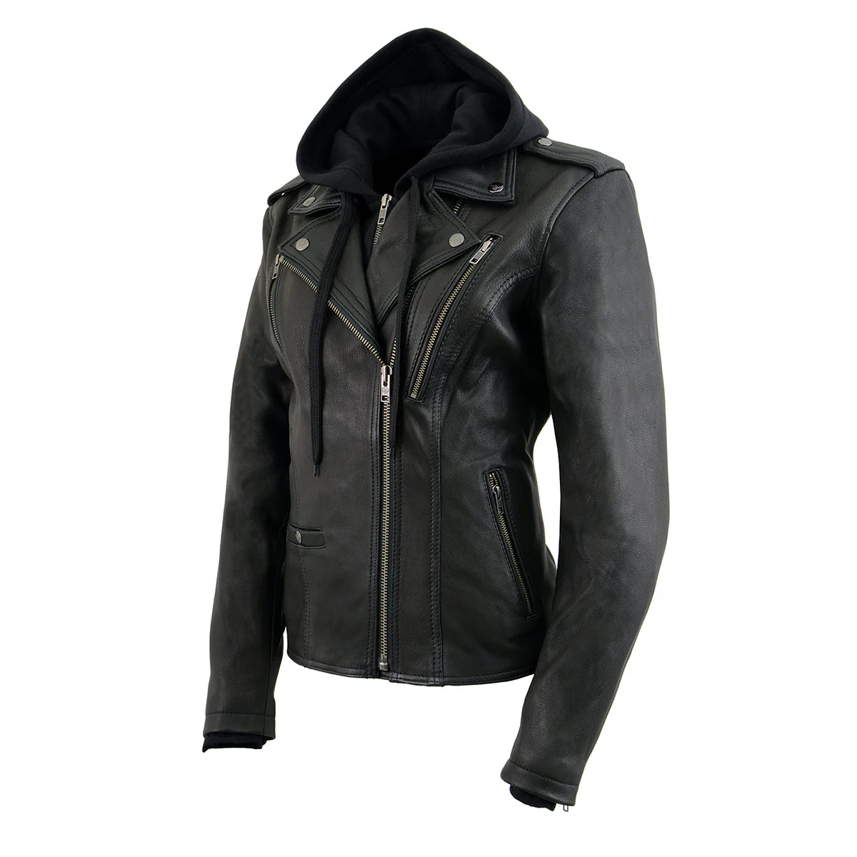 Milwaukee Leather MLL2575 Women's Black Leather Vented Motorcycle Jacket w/ Removable Hoodie - Image 9