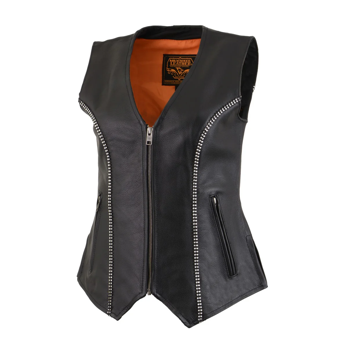 Milwaukee Leather MLL4502 Women's Black Leather Classic V-Neck Motorcycle Rider Vest with Rhinestone Bling Detail - Image 5