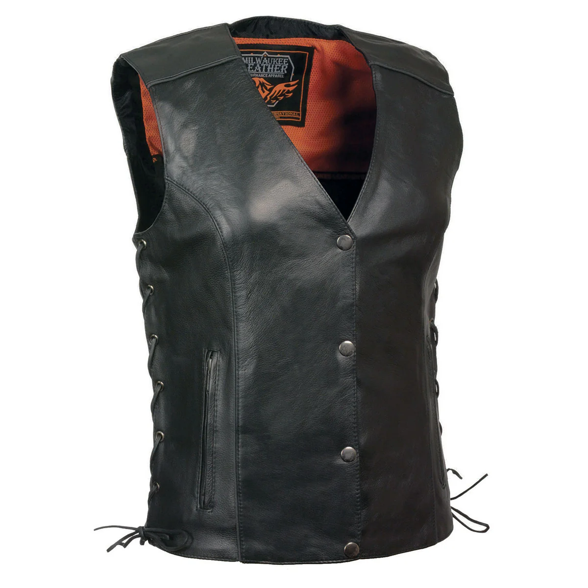 Milwaukee Leather MLL4505 Women's Black Leather Side Lace Motorcycle Rider Vest- Reflective and Studded Black Wings - Image 2