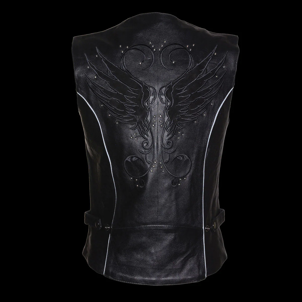 Milwaukee Leather MLL4505 Women's Black Leather Side Lace Motorcycle Rider Vest- Reflective and Studded Black Wings - Image 4