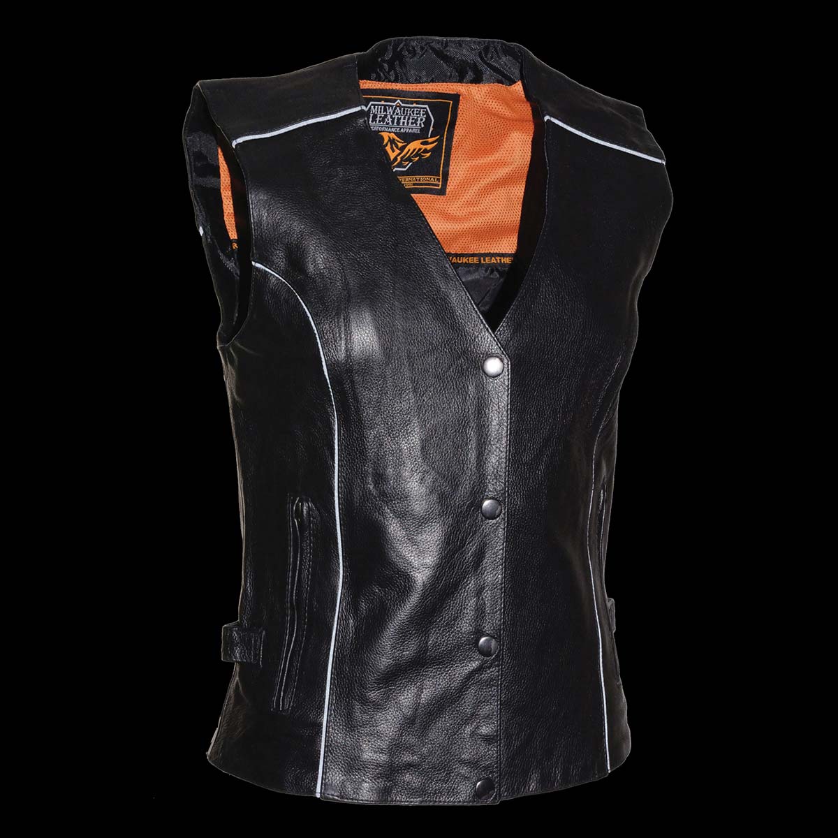 Milwaukee Leather MLL4505 Women's Black Leather Side Lace Motorcycle Rider Vest- Reflective and Studded Black Wings - Image 5