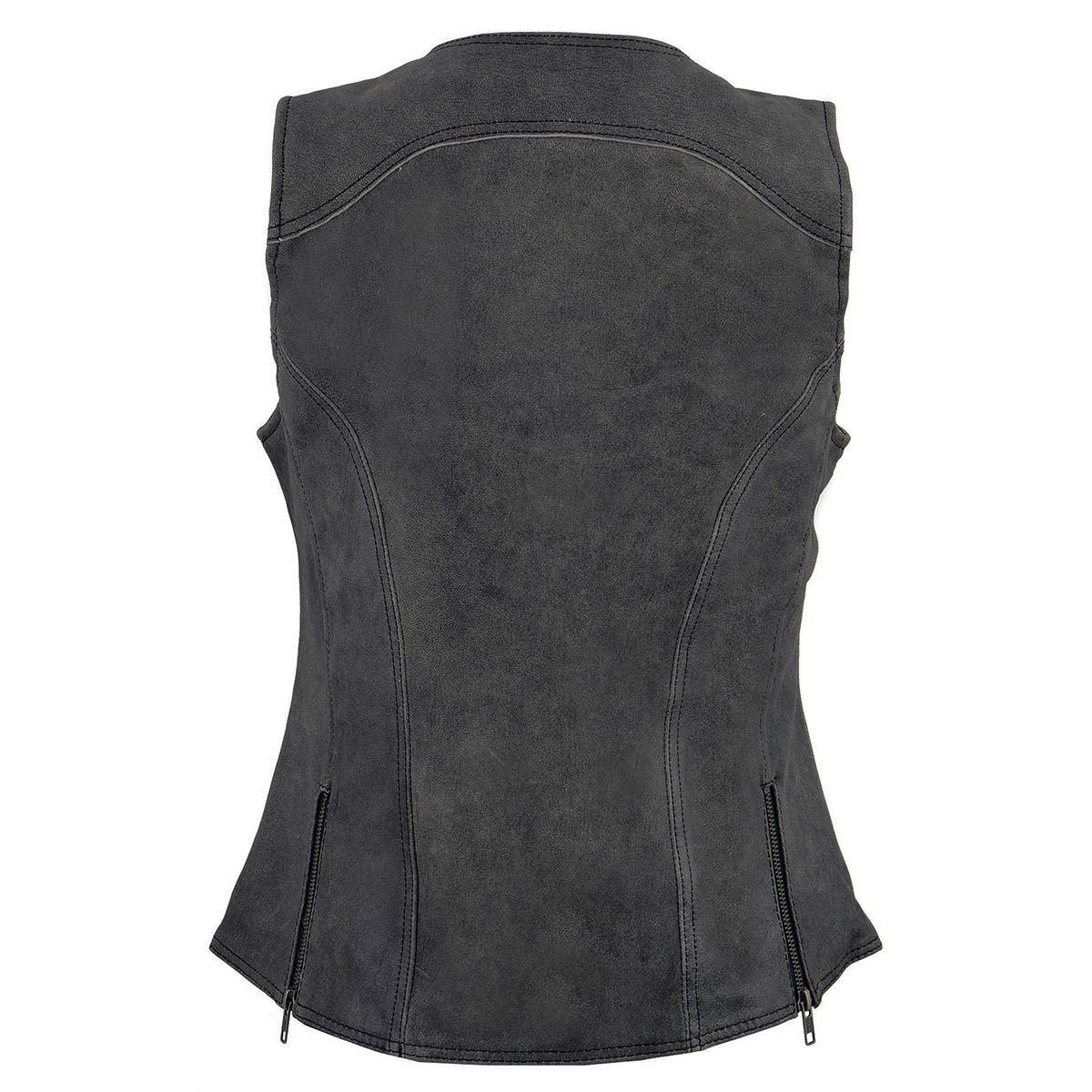 Milwaukee Leather MLL4506 Women's Grey Leather Vintage Slate Snap Front Vest with Racing Stripes - Image 2