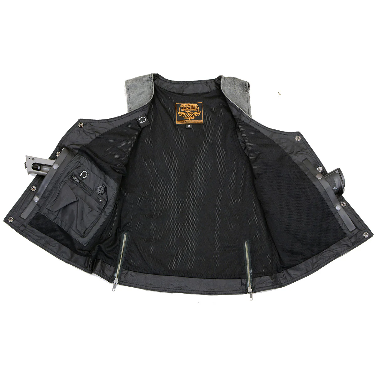 Milwaukee Leather MLL4506 Women's Grey Leather Vintage Slate Snap Front Vest with Racing Stripes - Image 4