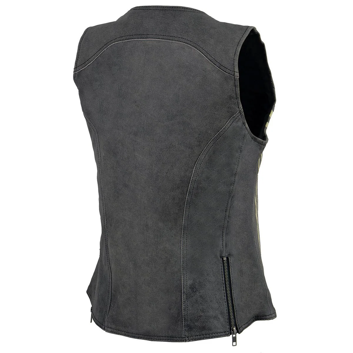 Milwaukee Leather MLL4506 Women's Grey Leather Vintage Slate Snap Front Vest with Racing Stripes - Image 6