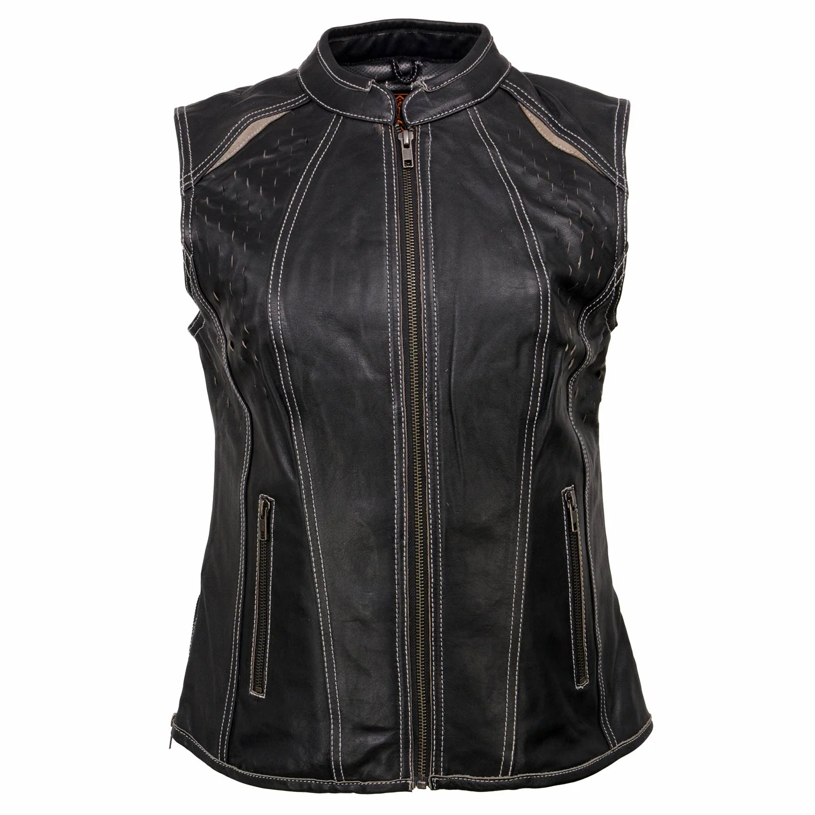 Milwaukee Leather MLL4507 Women's Black Leather Grey Accented Laser Cut Vented Scuba Style Motorcycle Rider Vest - Image 11