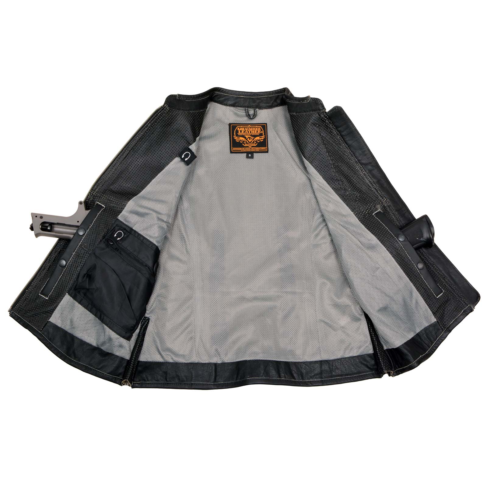 Milwaukee Leather MLL4507 Women's Black Leather Grey Accented Laser Cut Vented Scuba Style Motorcycle Rider Vest - Image 5
