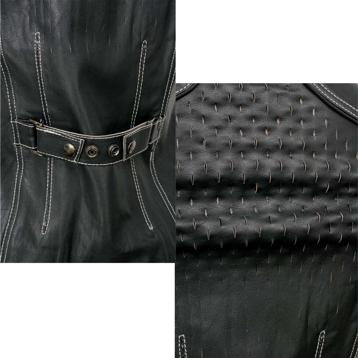 Milwaukee Leather MLL4507 Women's Black Leather Grey Accented Laser Cut Vented Scuba Style Motorcycle Rider Vest - Image 6