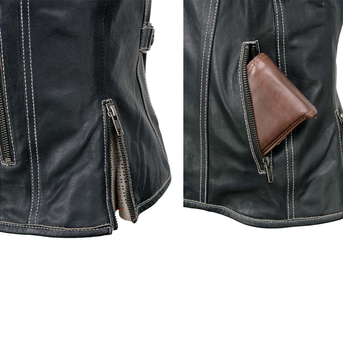 Milwaukee Leather MLL4507 Women's Black Leather Grey Accented Laser Cut Vented Scuba Style Motorcycle Rider Vest - Image 7