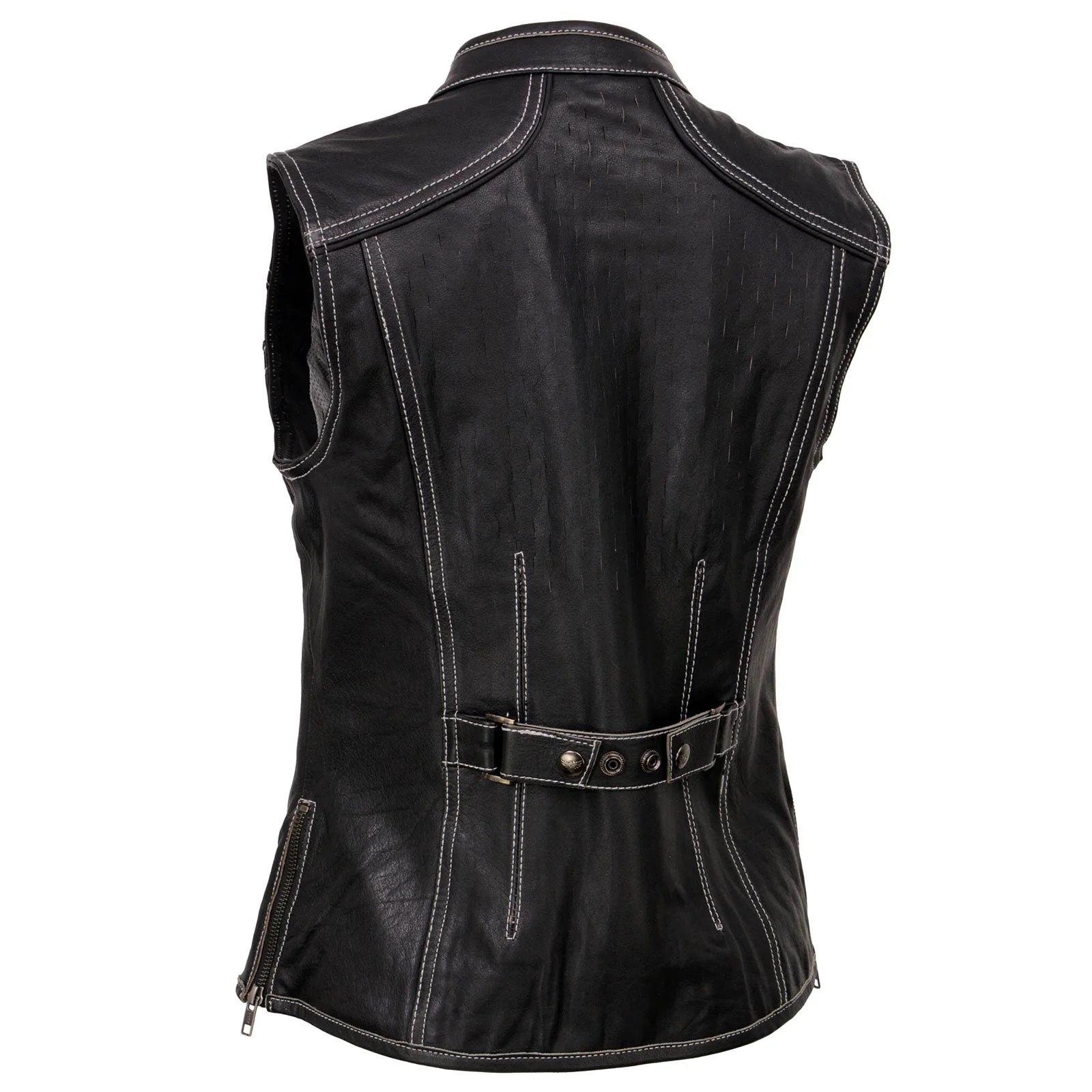 Milwaukee Leather MLL4507 Women's Black Leather Grey Accented Laser Cut Vented Scuba Style Motorcycle Rider Vest - Image 8