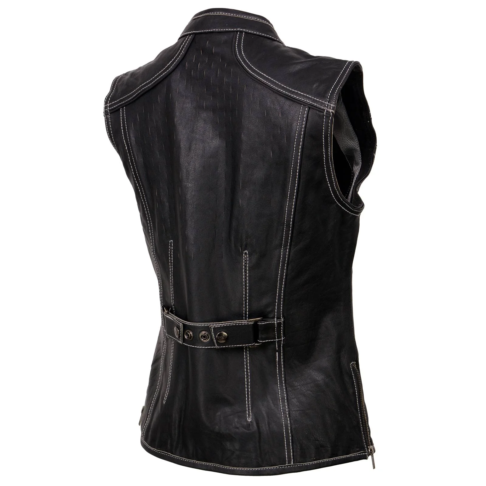 Milwaukee Leather MLL4507 Women's Black Leather Grey Accented Laser Cut Vented Scuba Style Motorcycle Rider Vest - Image 9