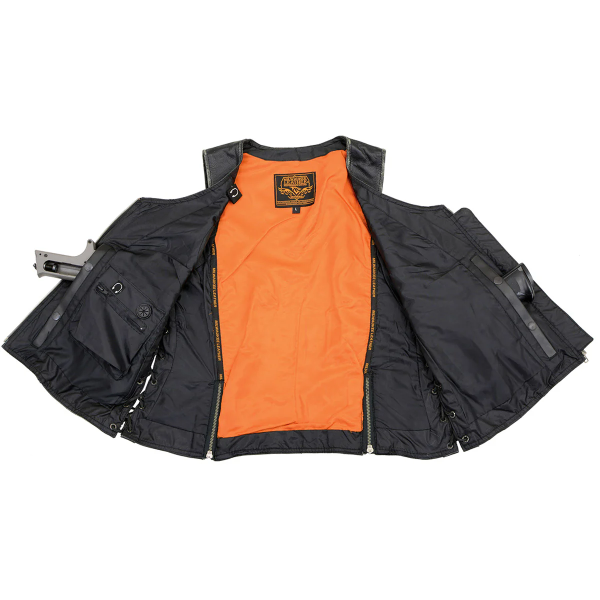 Milwaukee Leather MLL4517 Women's Black Leather Vest with Front Zipper Closure - Image 4