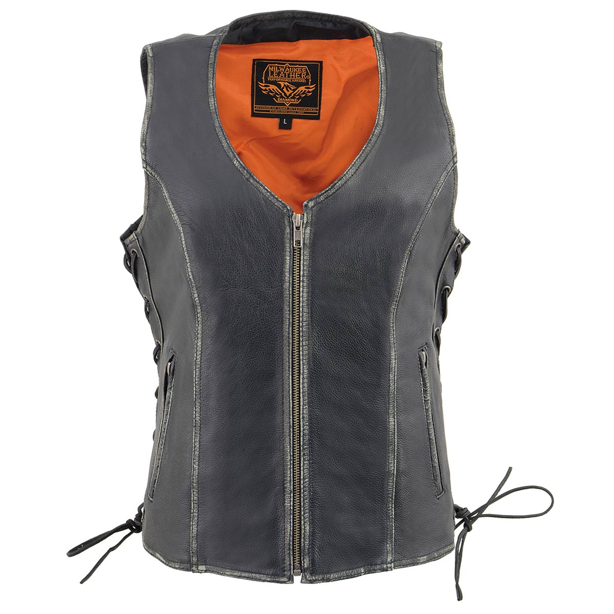 Milwaukee Leather MLL4517 Women's Black Leather Vest with Front Zipper Closure - Image 7