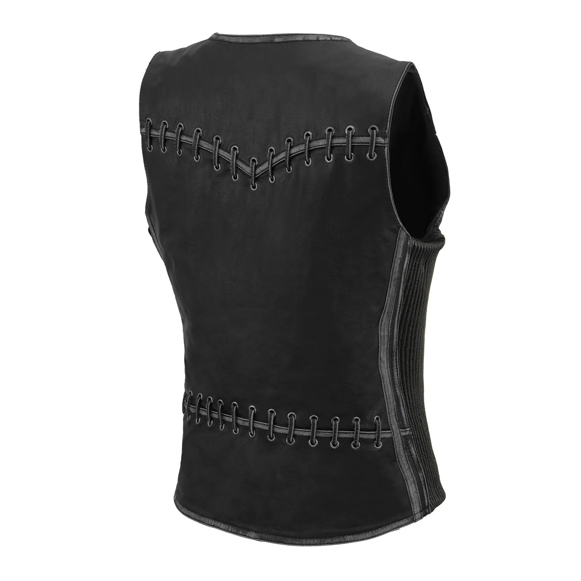 Milwaukee Leather MLL4526 Women's Distress Grey Leather Motorcycle Rider Vest- Stretch Side Panel W/ Lacing Detail - Image 10