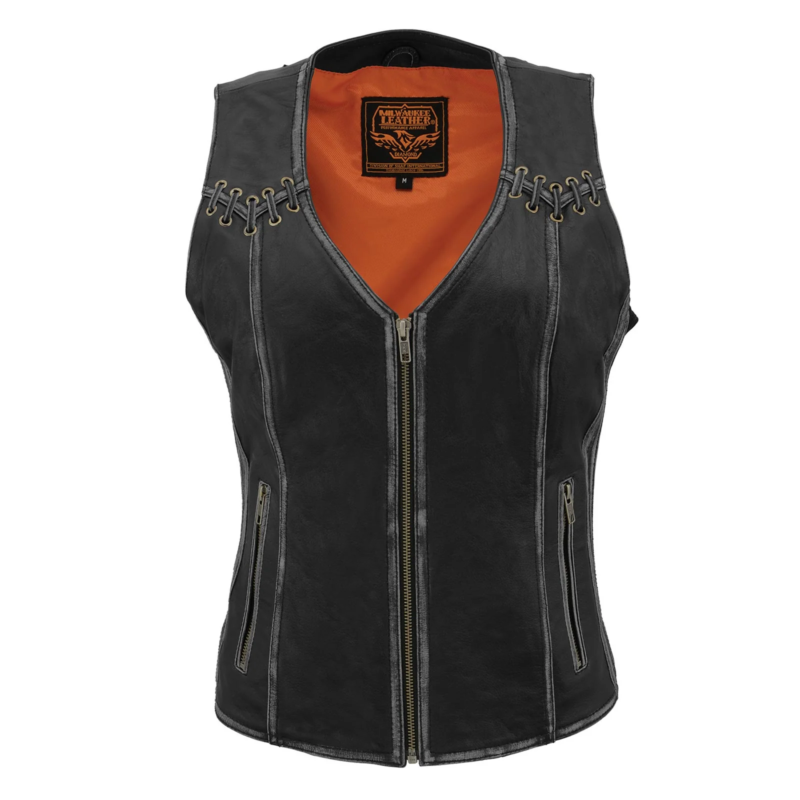 Milwaukee Leather MLL4526 Women's Distress Grey Leather Motorcycle Rider Vest- Stretch Side Panel W/ Lacing Detail - Image 11