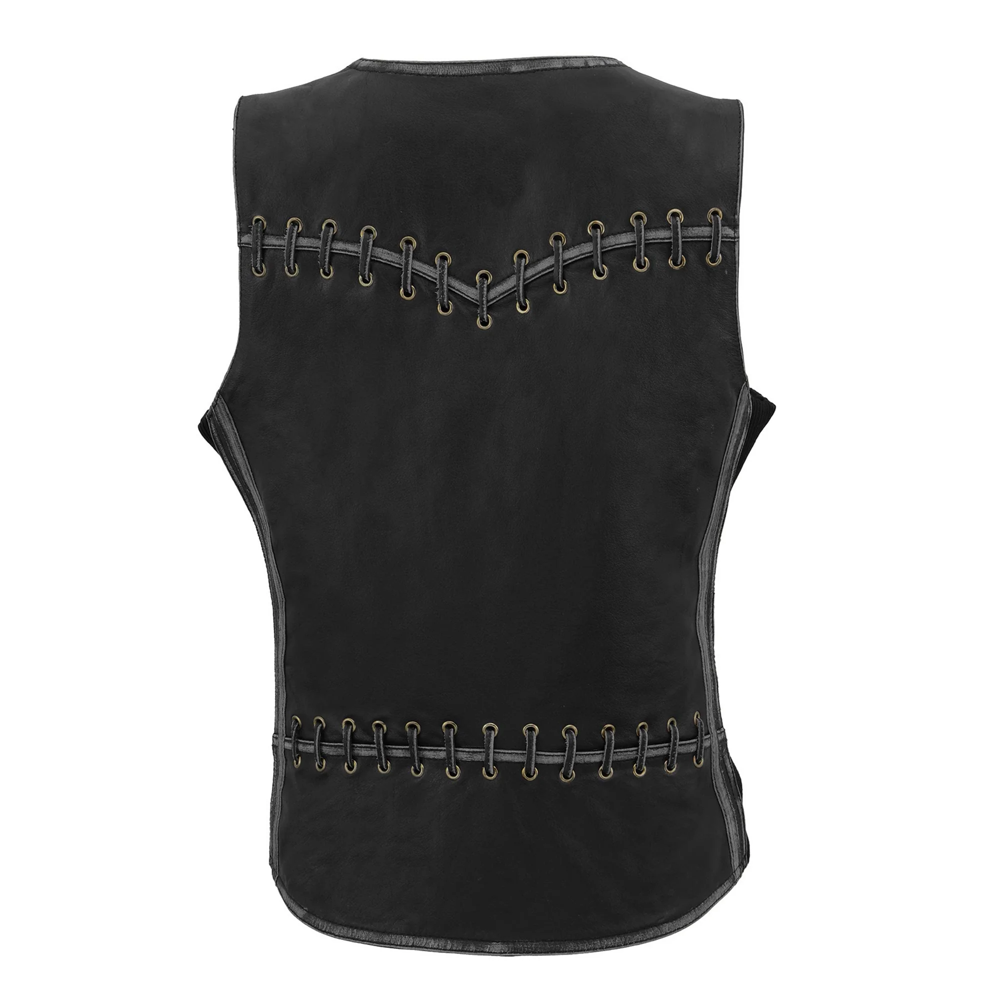 Milwaukee Leather MLL4526 Women's Distress Grey Leather Motorcycle Rider Vest- Stretch Side Panel W/ Lacing Detail - Image 2