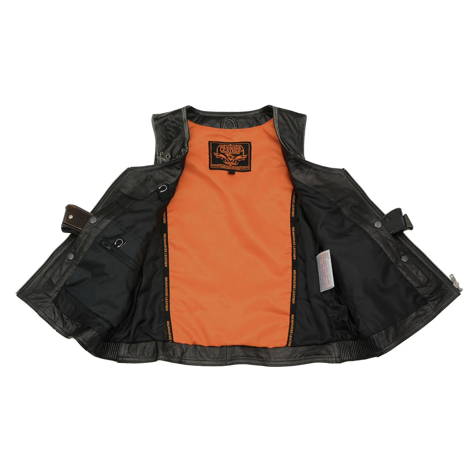 Milwaukee Leather MLL4526 Women's Distress Grey Leather Motorcycle Rider Vest- Stretch Side Panel W/ Lacing Detail - Image 6