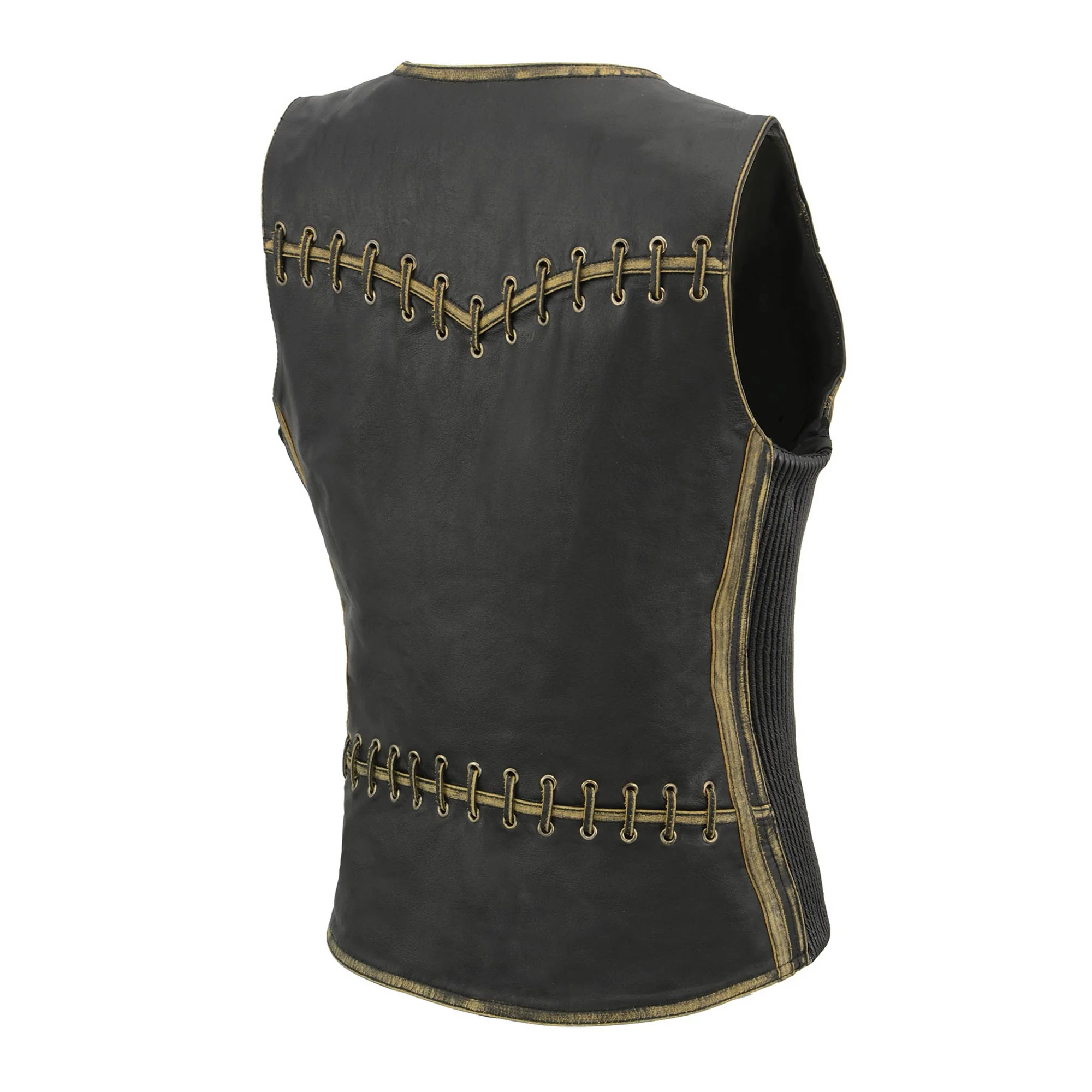 Milwaukee Leather MLL4527 Women's Stretch Side Panel Distress Brown Leather Motorcycle Rider Vest w/ Lacing Detail - Image 10