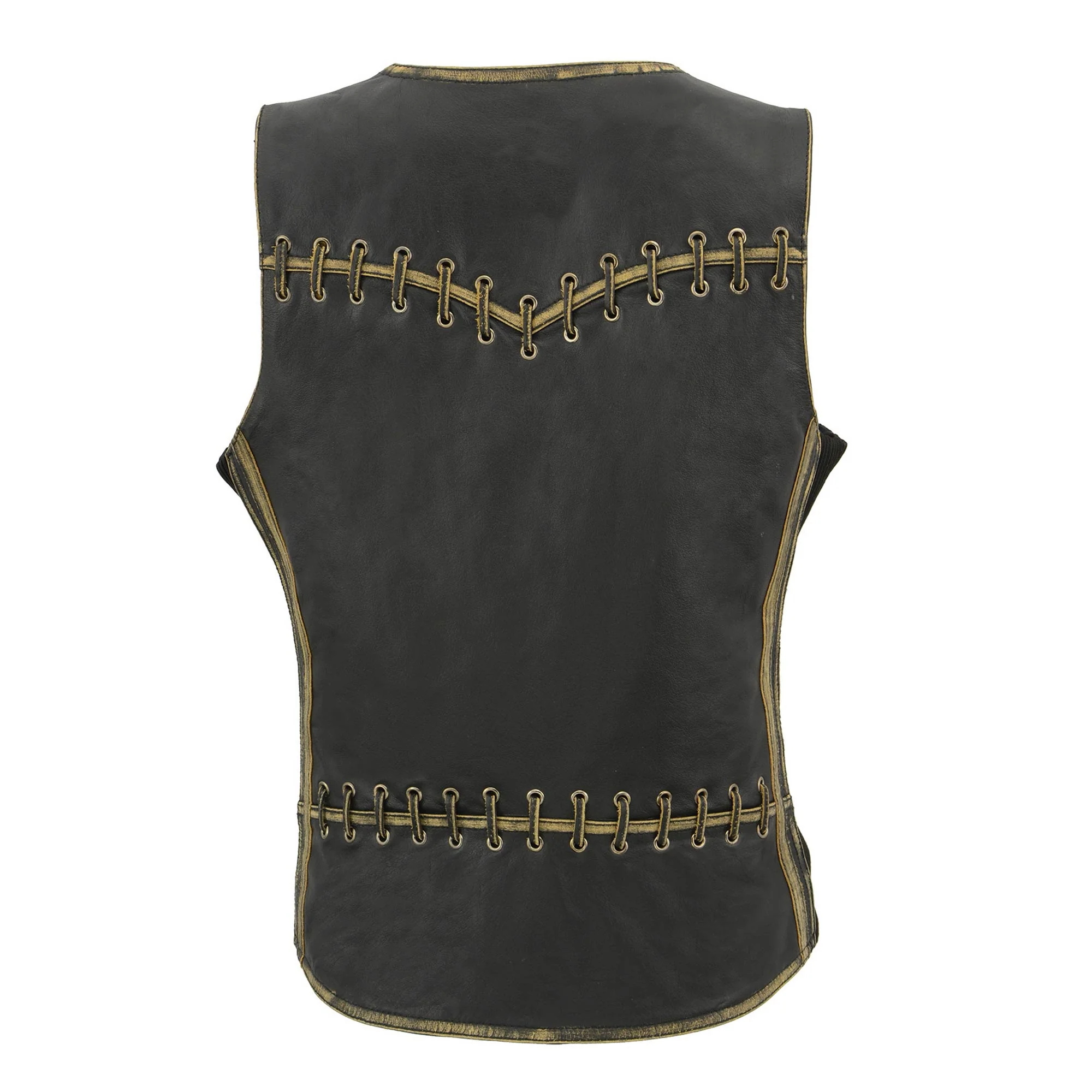 Milwaukee Leather MLL4527 Women's Stretch Side Panel Distress Brown Leather Motorcycle Rider Vest w/ Lacing Detail - Image 2