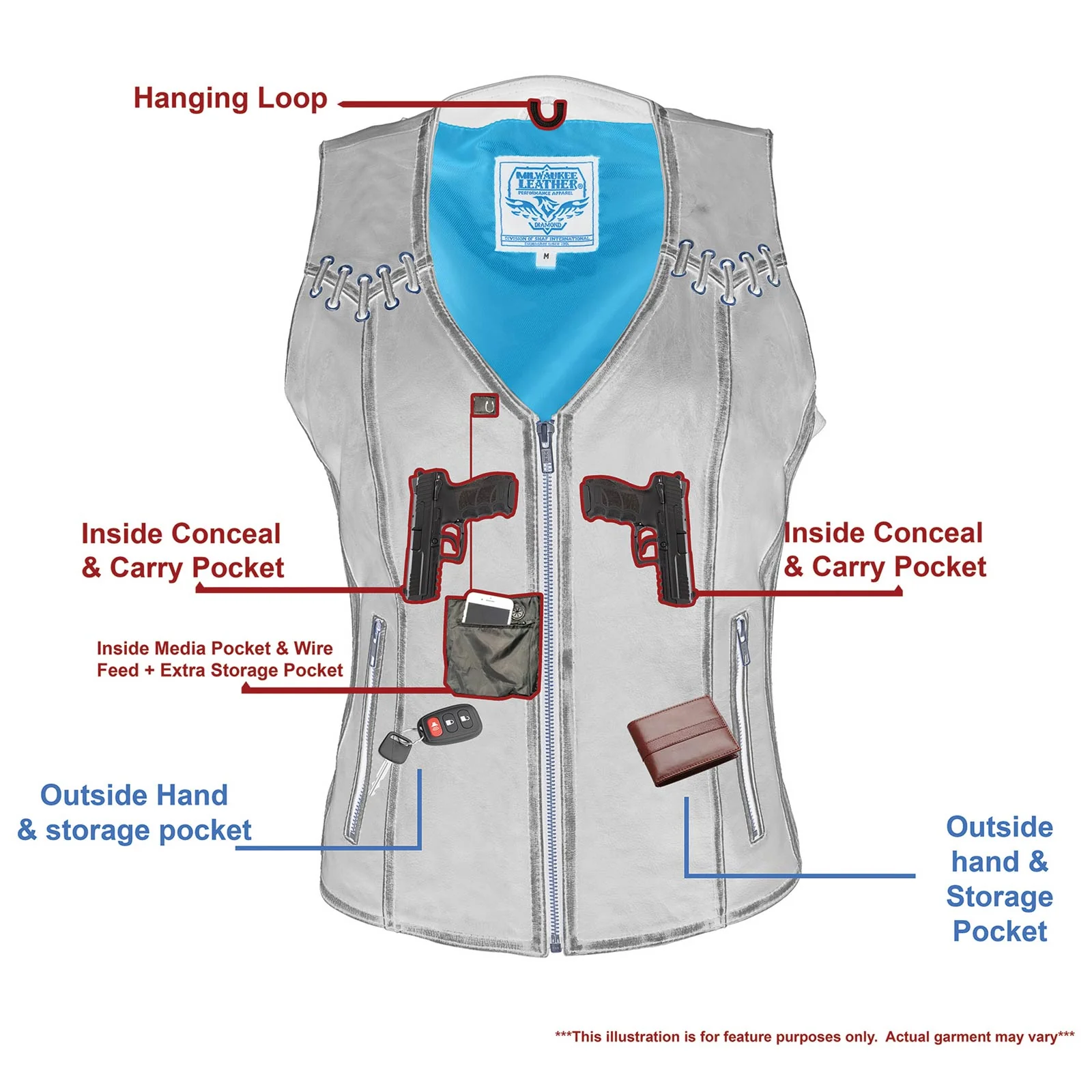 Milwaukee Leather MLL4527 Women's Stretch Side Panel Distress Brown Leather Motorcycle Rider Vest w/ Lacing Detail - Image 4