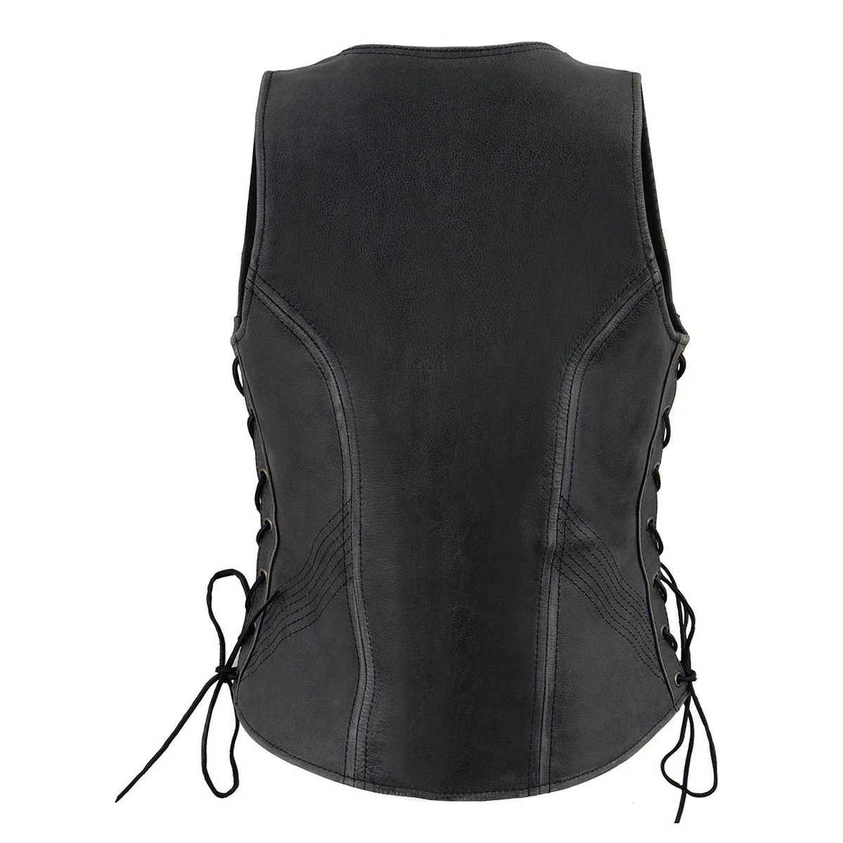 Milwaukee Leather Women's V-Neck Distress Grey Premium Leather Motorcycle Rider Vest w/ Side Laces MLL4531 - Image 11