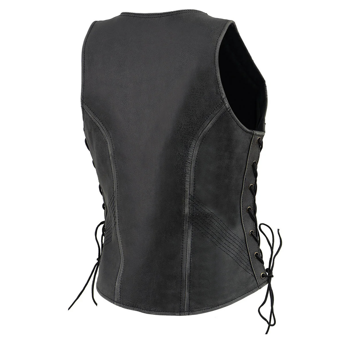 Milwaukee Leather Women's V-Neck Distress Grey Premium Leather Motorcycle Rider Vest w/ Side Laces MLL4531 - Image 4
