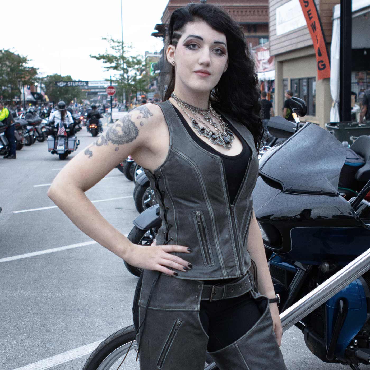 Milwaukee Leather Women's V-Neck Distress Grey Premium Leather Motorcycle Rider Vest w/ Side Laces MLL4531 - Image 5