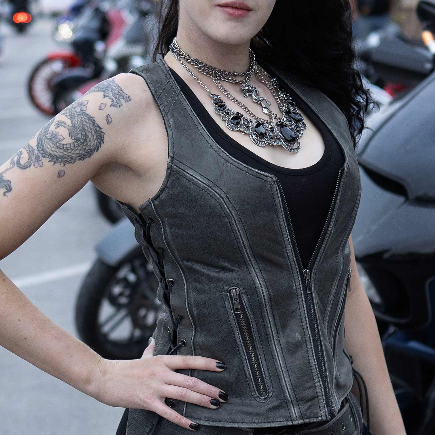 Milwaukee Leather Women's V-Neck Distress Grey Premium Leather Motorcycle Rider Vest w/ Side Laces MLL4531 - Image 7