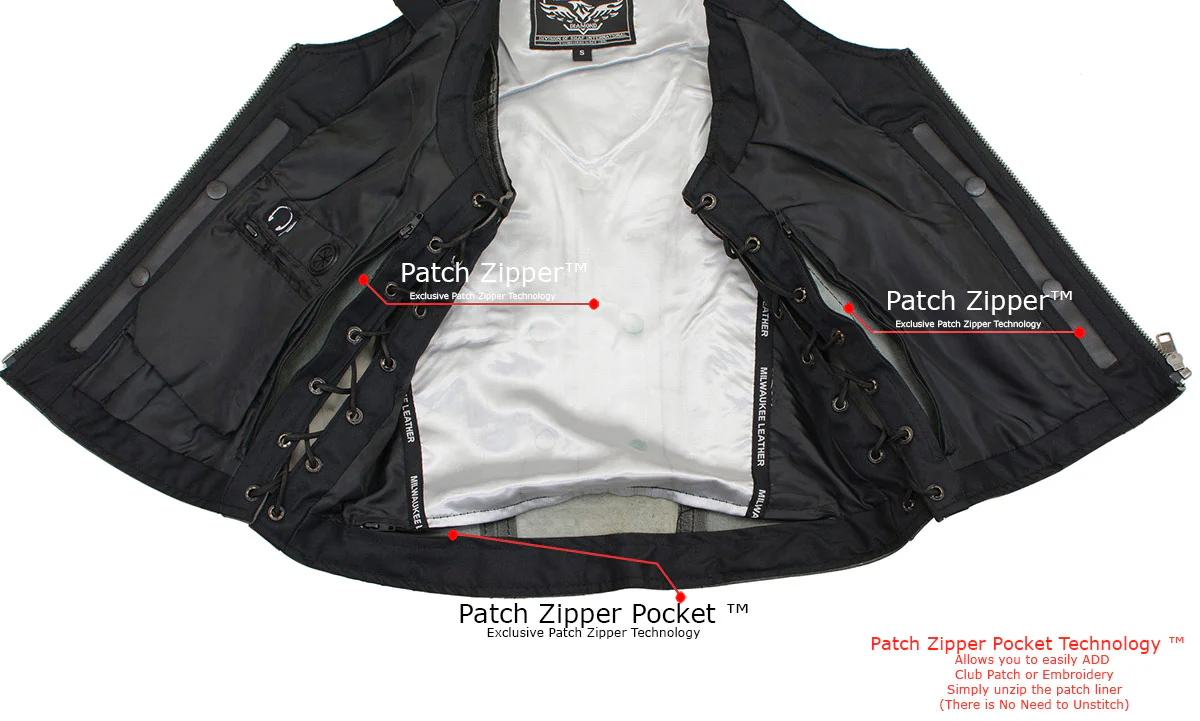 Milwaukee Leather Women's V-Neck Distress Grey Premium Leather Motorcycle Rider Vest w/ Side Laces MLL4531 - Image 8