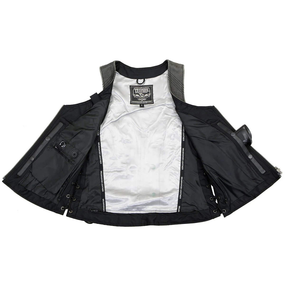 Milwaukee Leather Women's V-Neck Distress Grey Premium Leather Motorcycle Rider Vest w/ Side Laces MLL4531 - Image 9