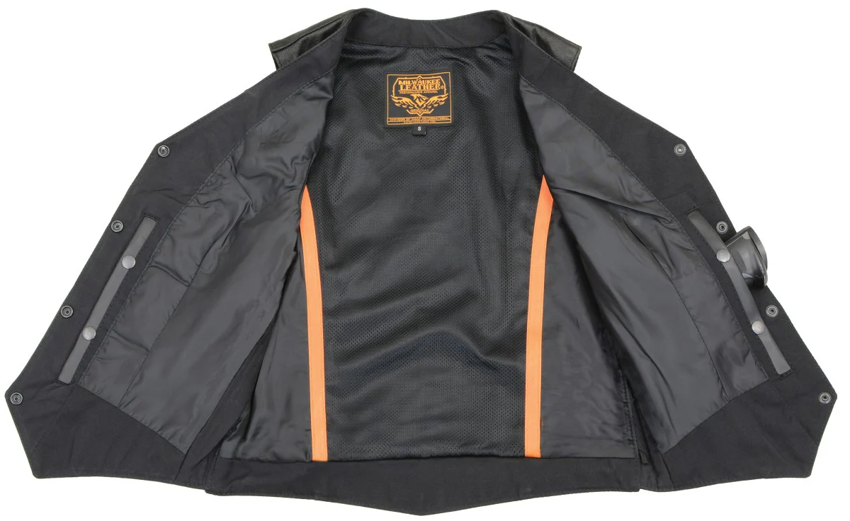 Milwaukee Leather MLL4545 Women's Black Premium Leather Lightweight Classic 4-Snap V-Neck Motorcycle Rider Vest - Image 4