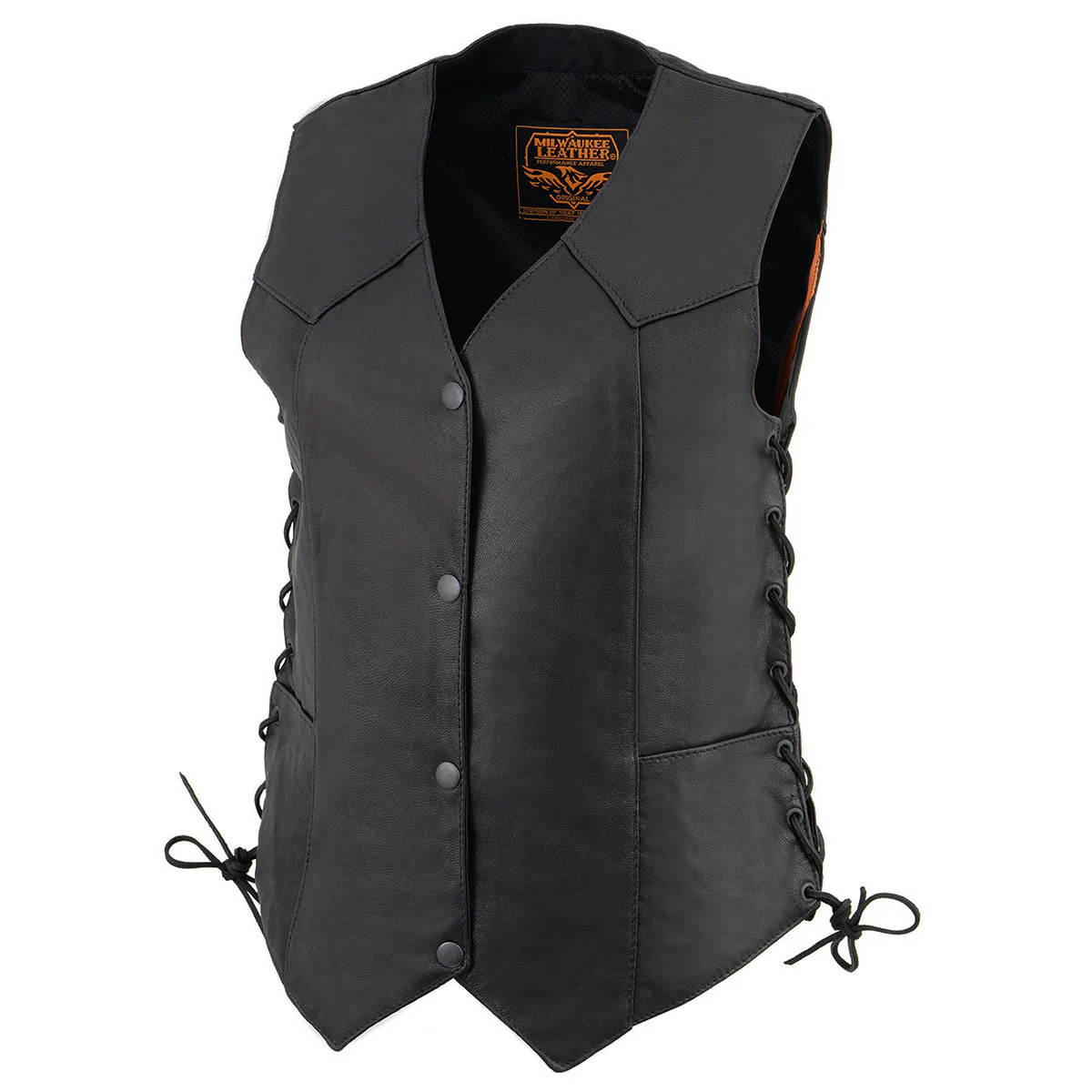 Milwaukee Leather MLL4545 Women's Black Premium Leather Lightweight Classic 4-Snap V-Neck Motorcycle Rider Vest - Image 7