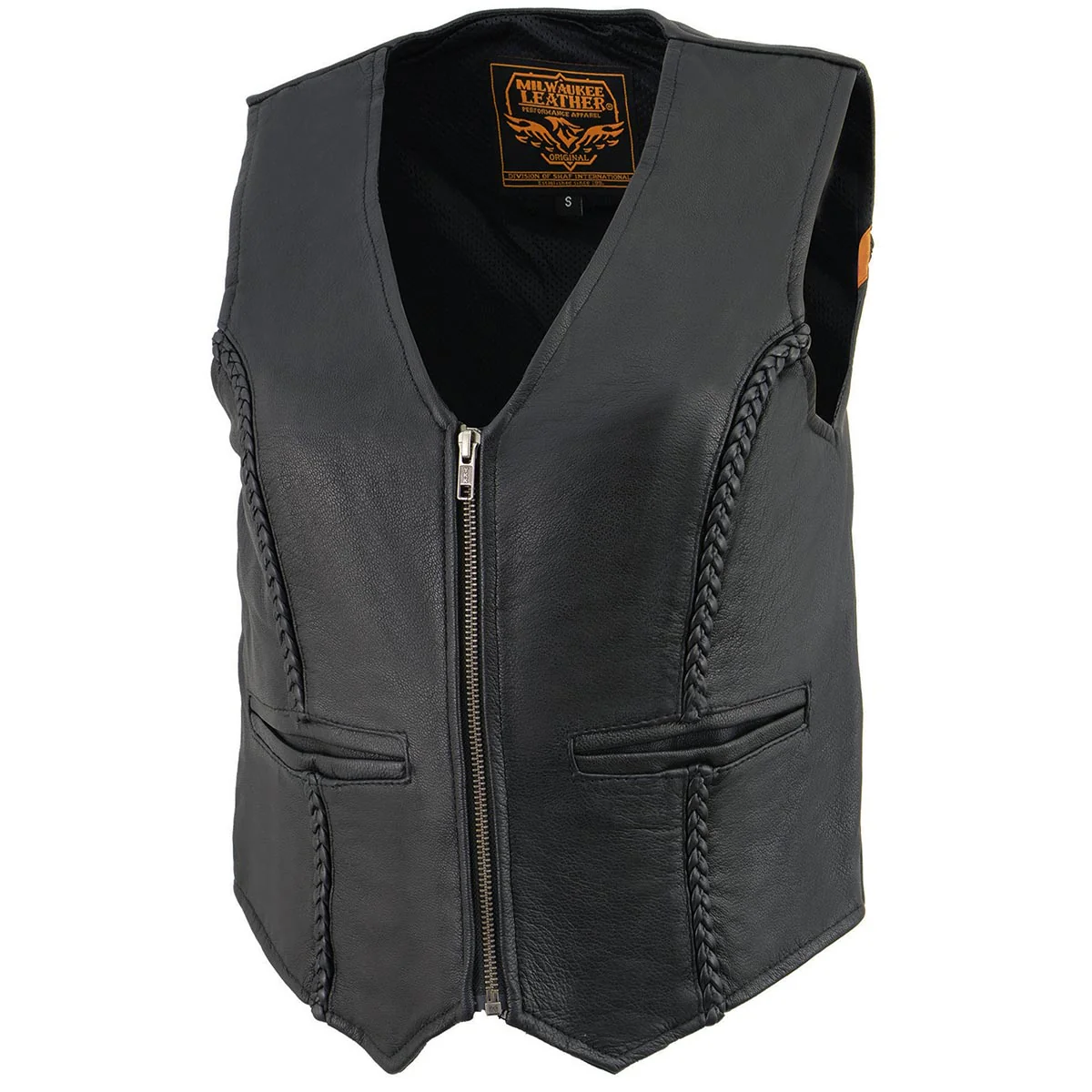 Milwaukee Leather MLL4550 Women's Black Premium Leather Classic Braided Deep V-Neck Motorcycle Rider Vest W/Front Zip - Image 10