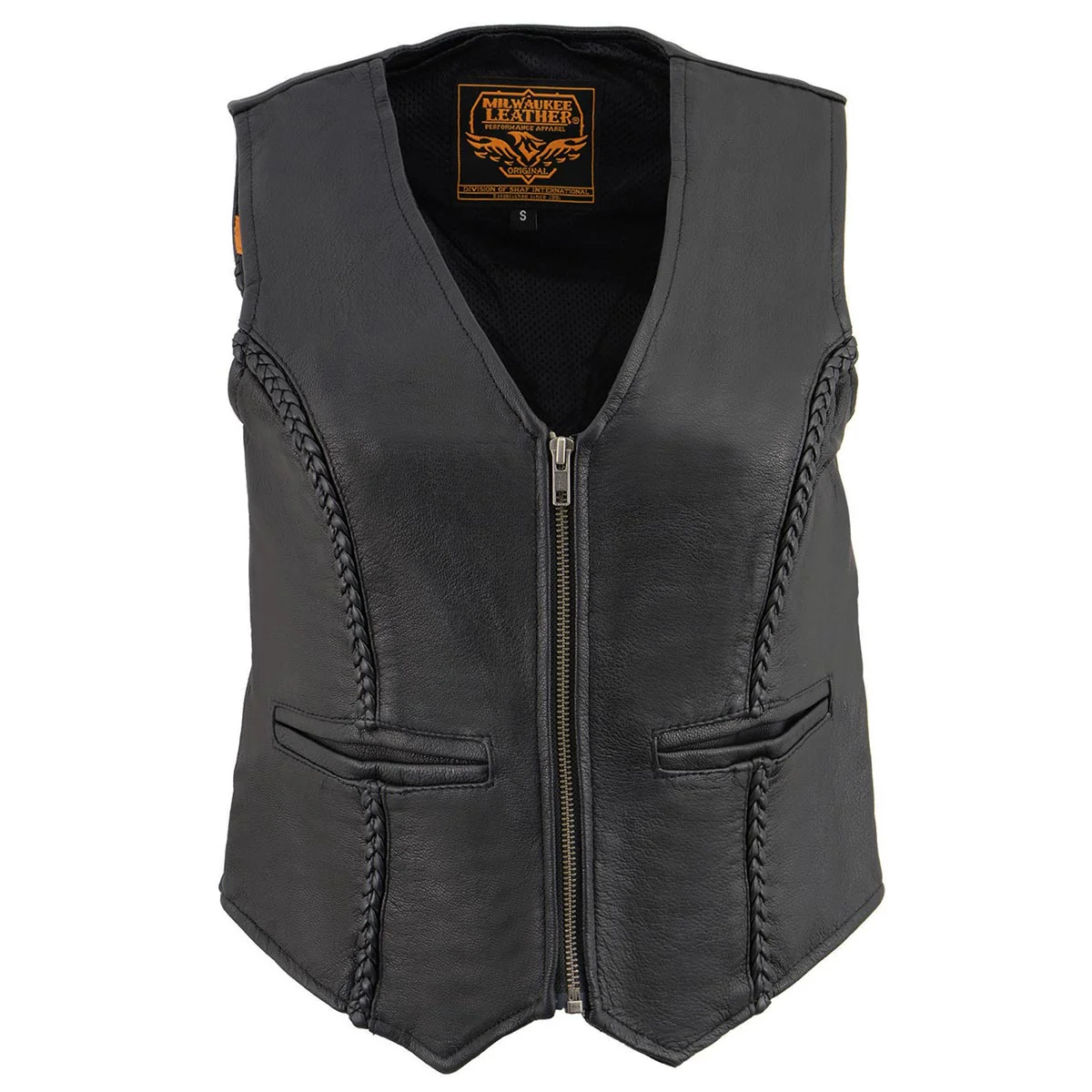 Milwaukee Leather MLL4550 Women's Black Premium Leather Classic Braided Deep V-Neck Motorcycle Rider Vest W/Front Zip - Image 9