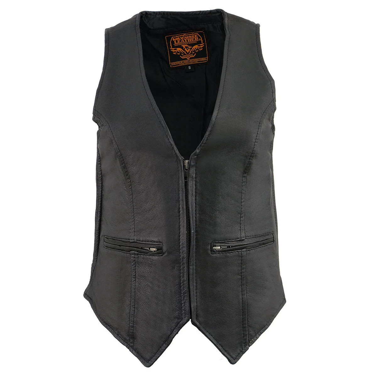 Milwaukee Leather MLL4555 Women's Black Premium Leather Zipper Closure Motorcycle Rider Vest w/ Stretch Side Panel - Image 7