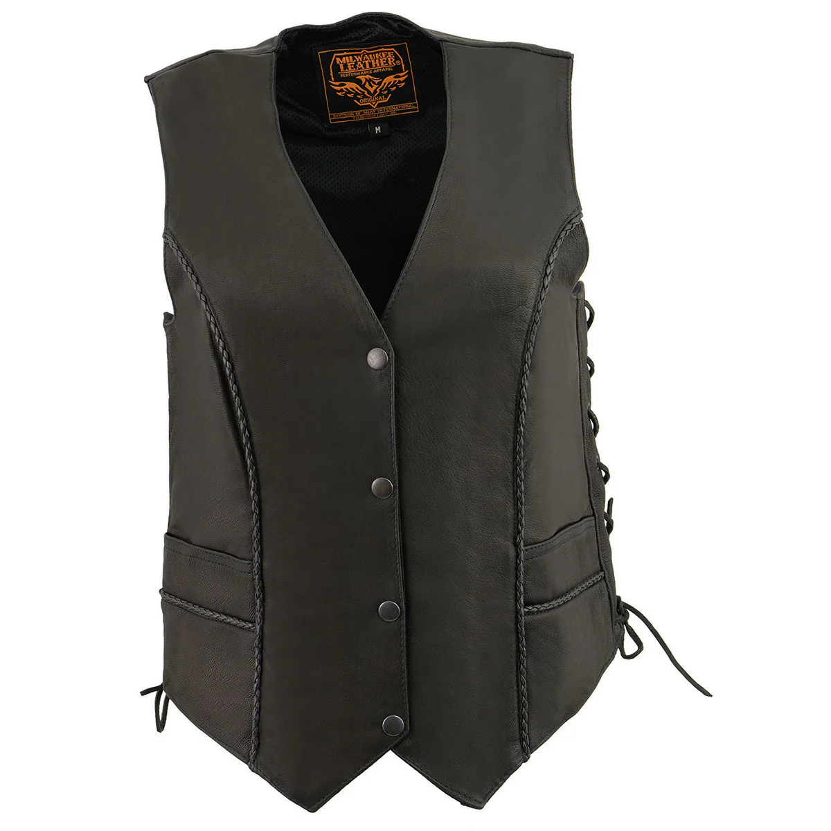 Milwaukee Leather MLL4560 Women's Black Premium Leather Classic Braided Side Lace Deep V-Neck Motorcycle Rider Vest - Image 10
