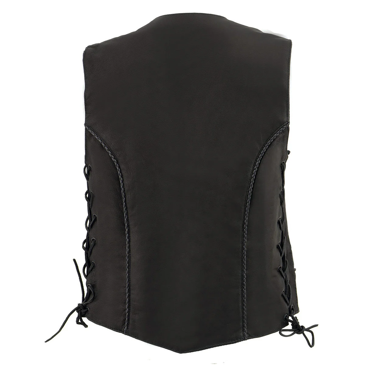 Milwaukee Leather MLL4560 Women's Black Premium Leather Classic Braided Side Lace Deep V-Neck Motorcycle Rider Vest - Image 7
