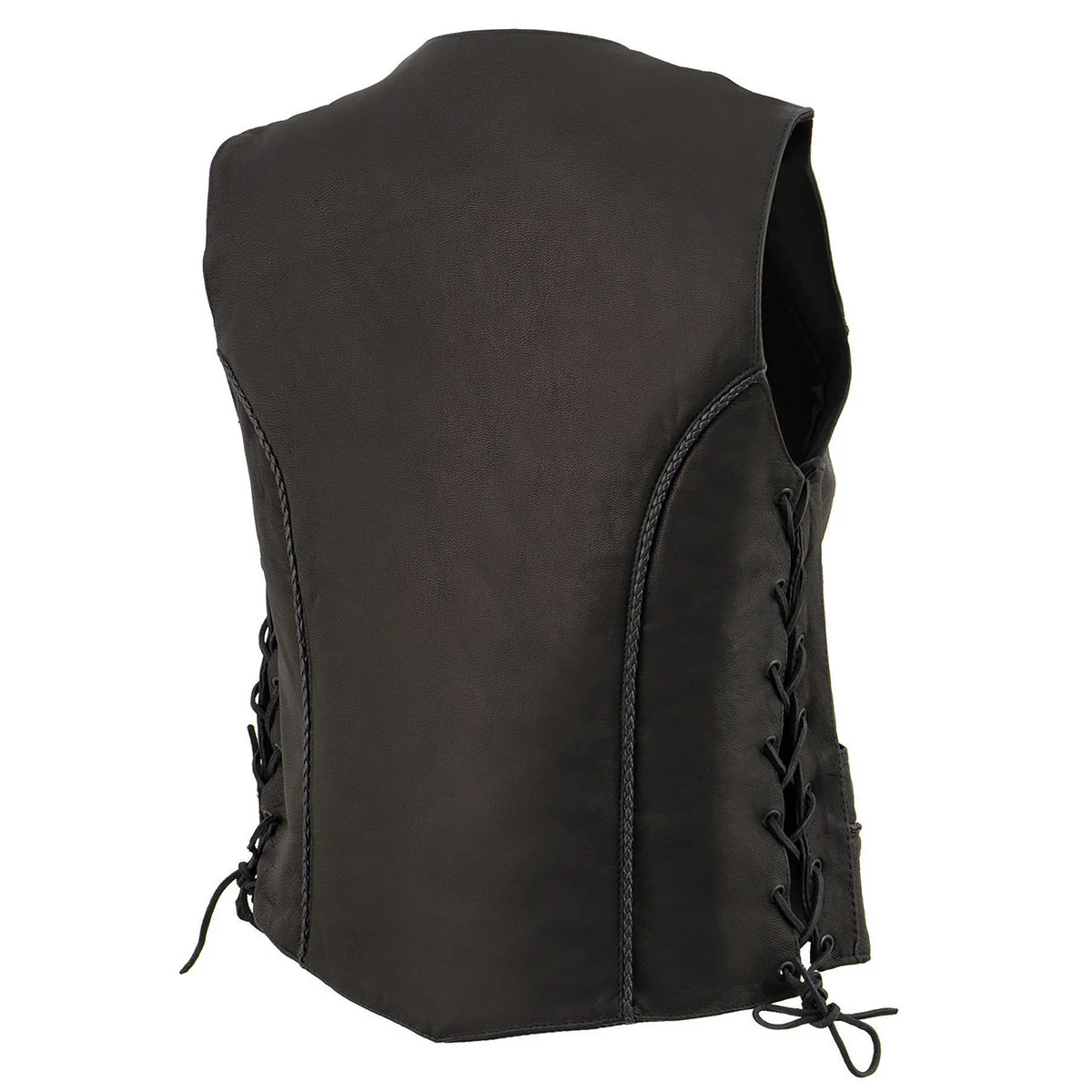 Milwaukee Leather MLL4560 Women's Black Premium Leather Classic Braided Side Lace Deep V-Neck Motorcycle Rider Vest - Image 8