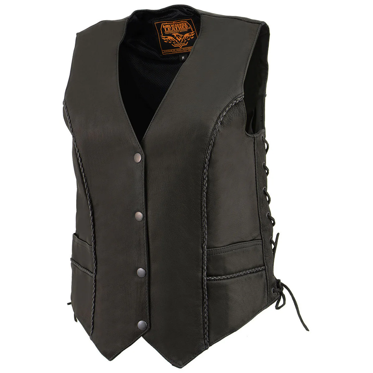 Milwaukee Leather MLL4560 Women's Black Premium Leather Classic Braided Side Lace Deep V-Neck Motorcycle Rider Vest - Image 9