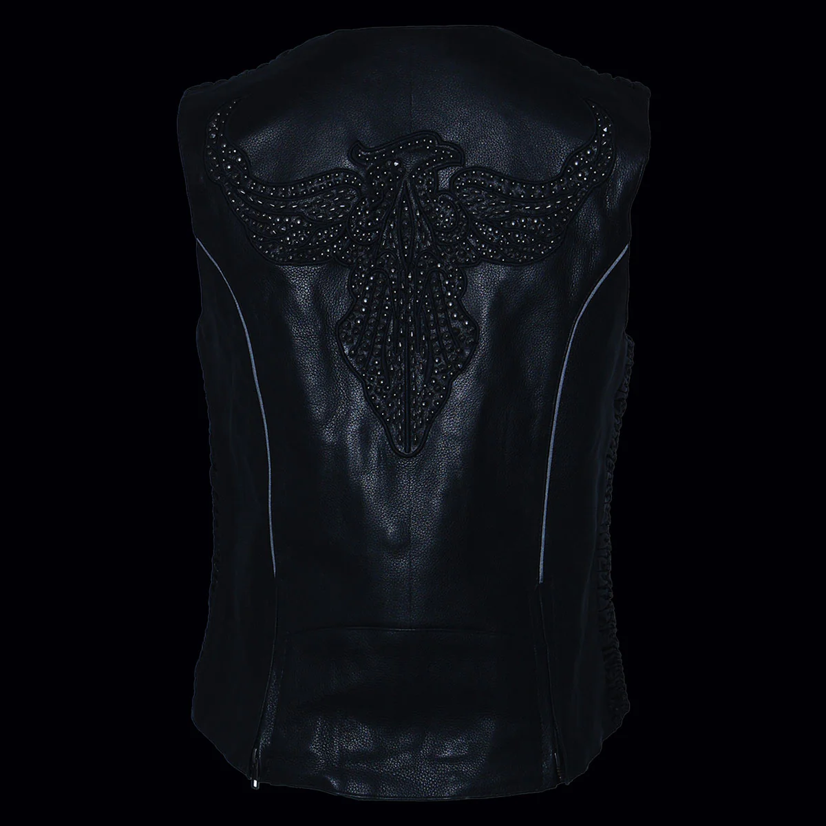 Milwaukee Leather MLL4570 Women's Studded Phoenix Black Leather Motorcycle Biker Vest w/ Embroidery Art - Image 6
