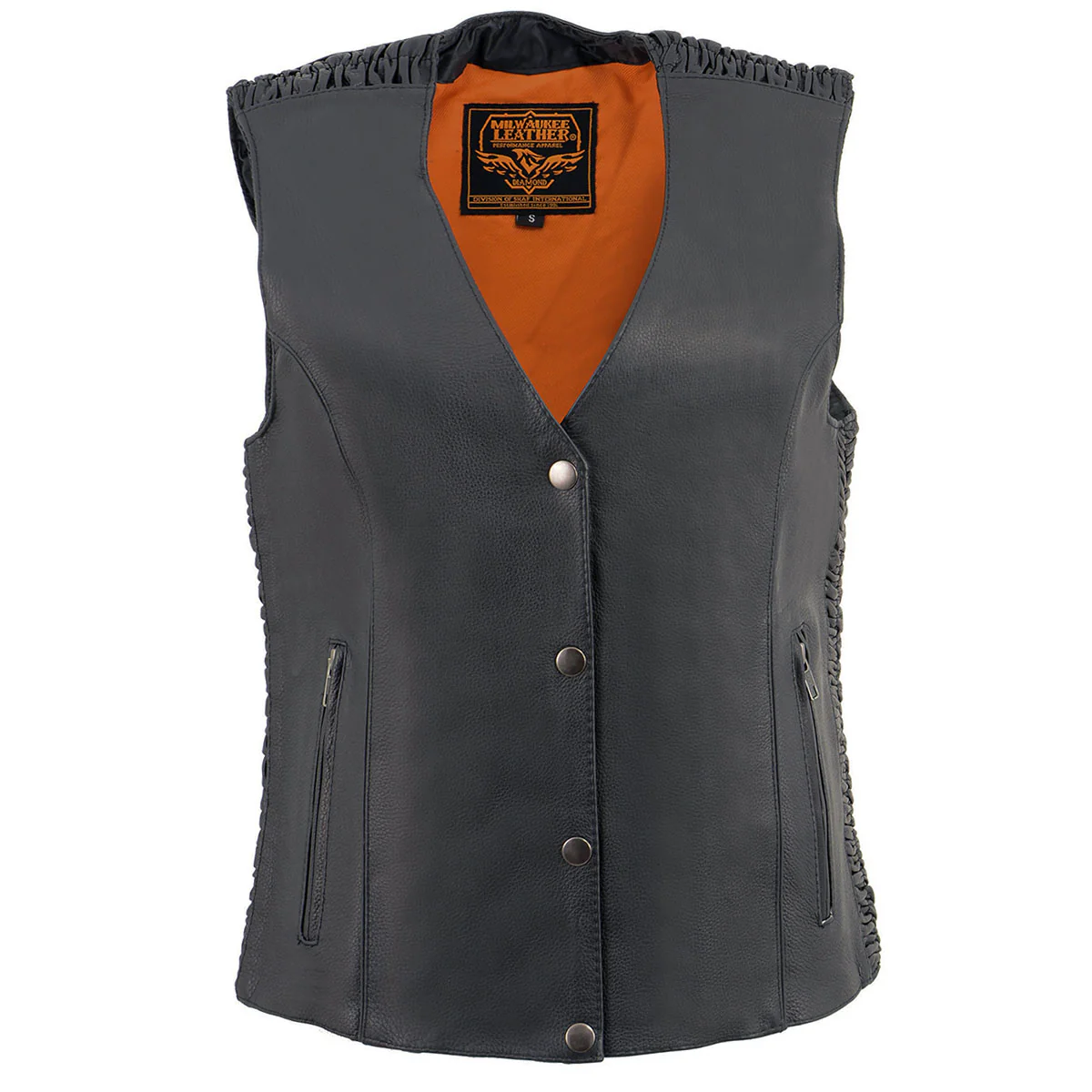 Milwaukee Leather MLL4570 Women's Studded Phoenix Black Leather Motorcycle Biker Vest w/ Embroidery Art - Image 7