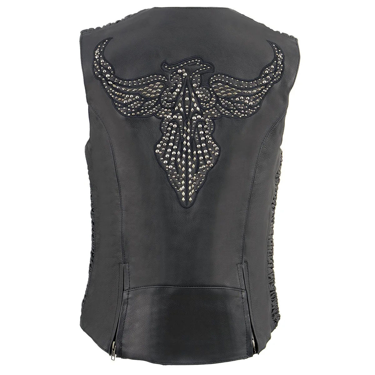 Milwaukee Leather MLL4570 Women's Studded Phoenix Black Leather Motorcycle Biker Vest w/ Embroidery Art - Image 8